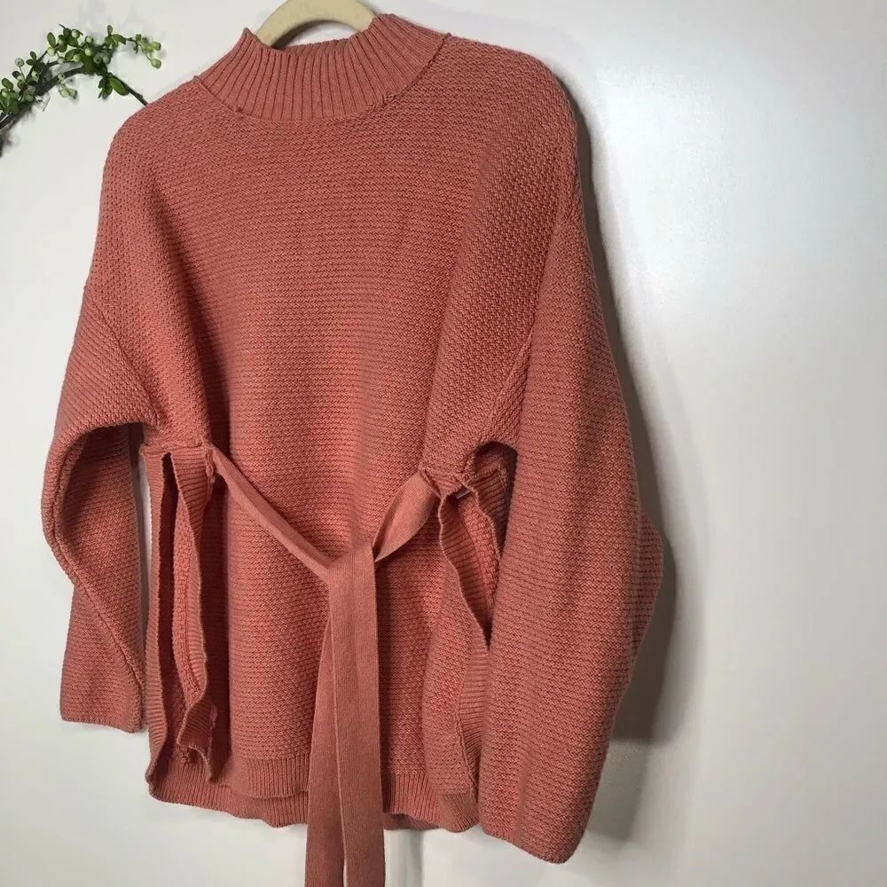 Free People Beach Coral Pink Oversized Tie Waist Sweater